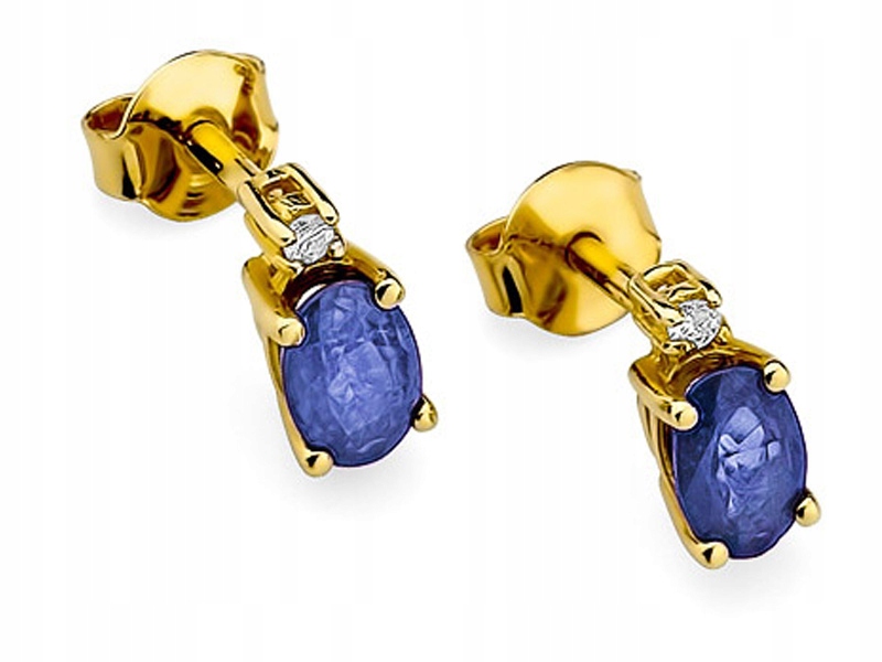 Zlaté náušnice 585 S Tanzanitem A Brilianty 1,50g, elegantní vzor 14kt