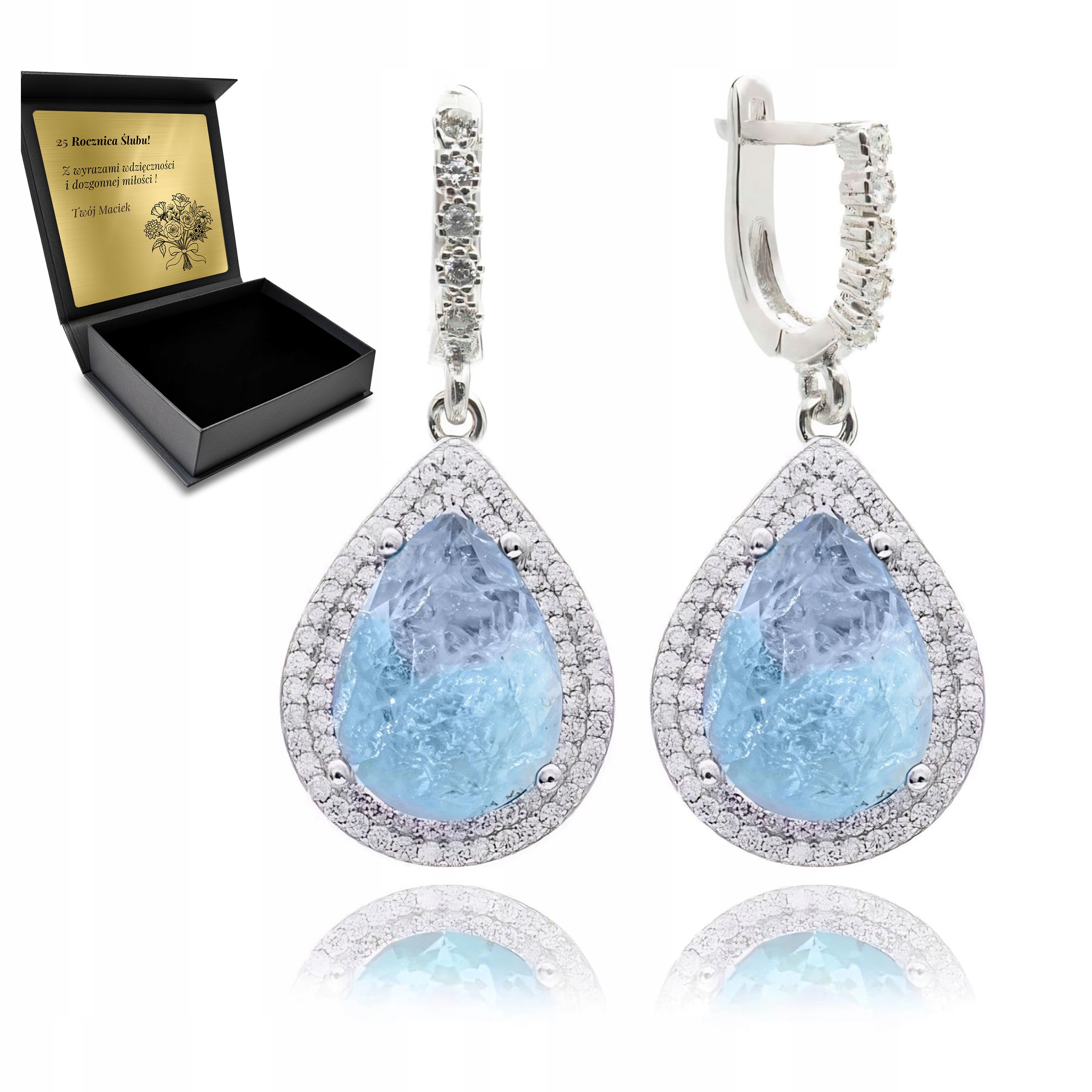 Stříbrné Náušnice 925 Zirkony A Turmalín Dárek Den žen Gravírování