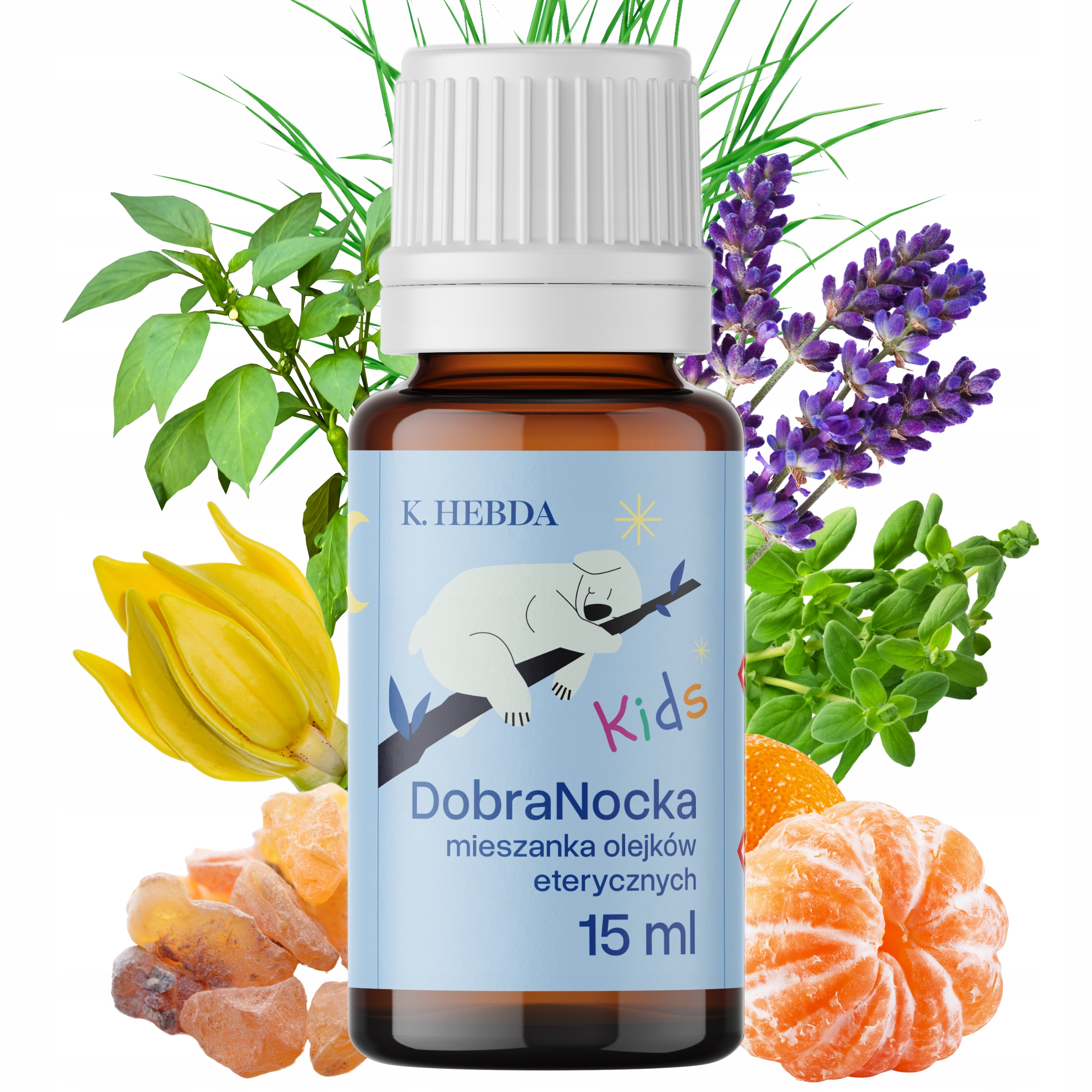 Mieszanka Olejków Eterycznych DobraNocka dla Dzieci Otulająca Hebda 15ml