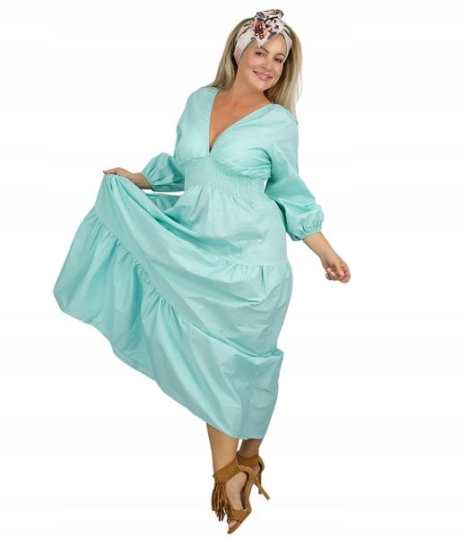 Šaty Dlouhá Maxi Modrá Boho Falbany Nařasená Pas unisize