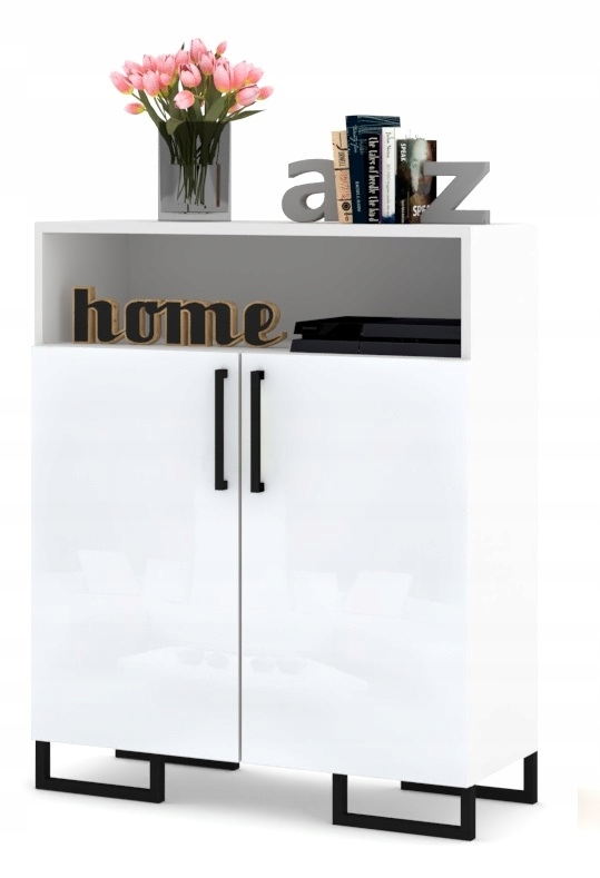 Velká komoda Rtv skříňka Luna 2D Bílá Lesk Loft