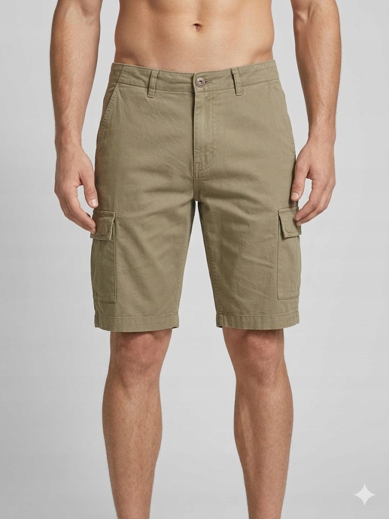 Guess Khaki Pánské Bermudy Len Bavlna S Kapsami 30 Gga