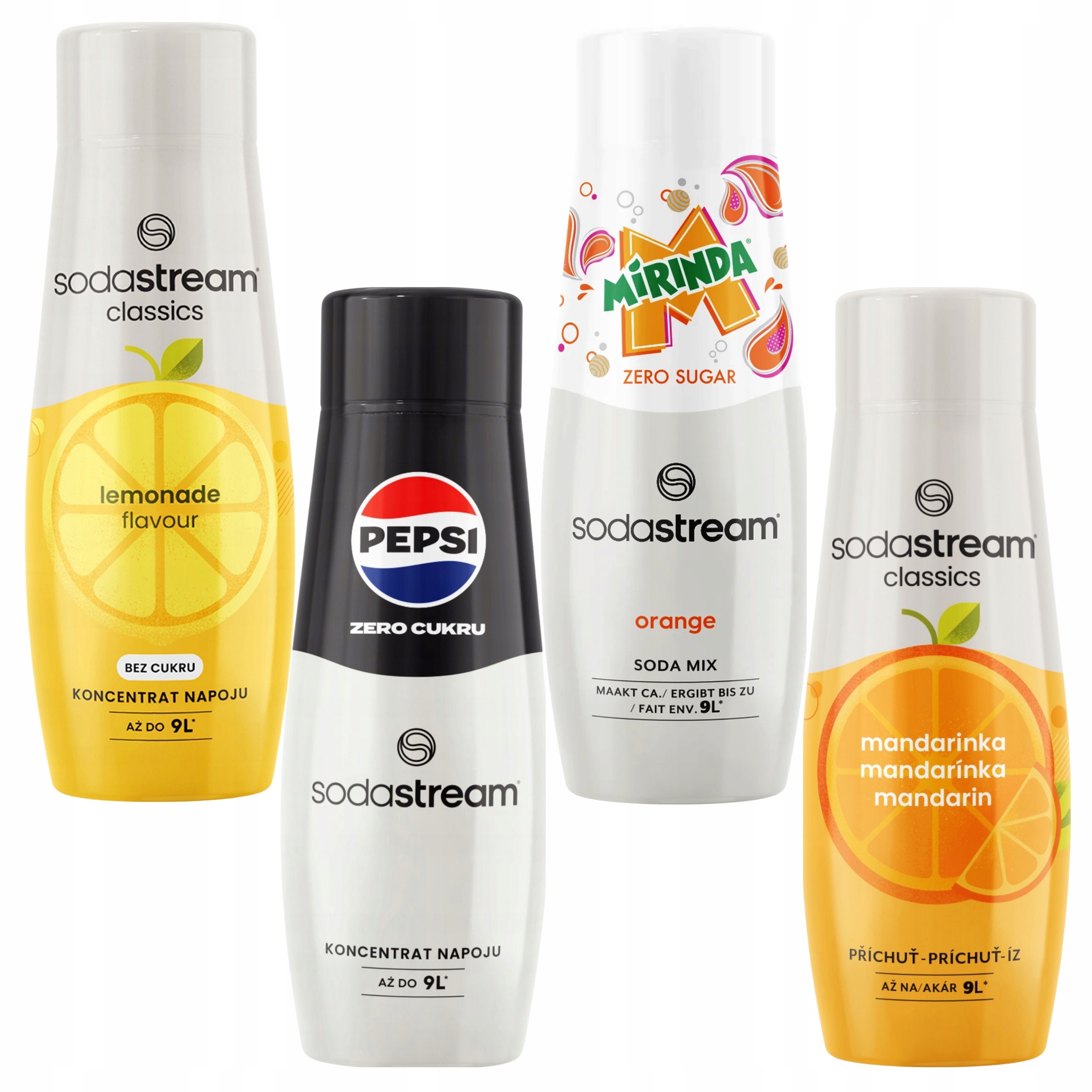 Sada 4 sirupů Sodastream Limonáda Pepsi Max Mirinda Zero Mango