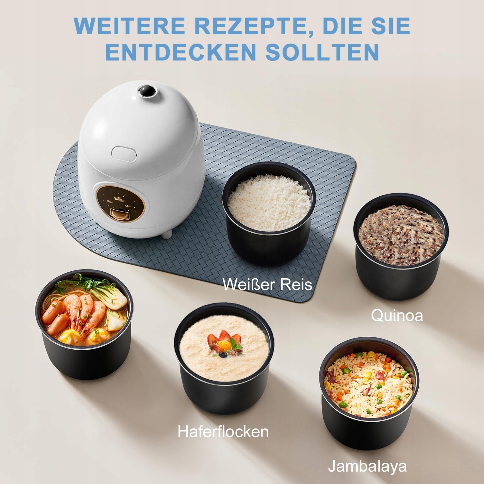 BEAR Mini Ryżowar 1.2L BPA Free Powłoka Nieprzywierająca Biały — miniatura 3