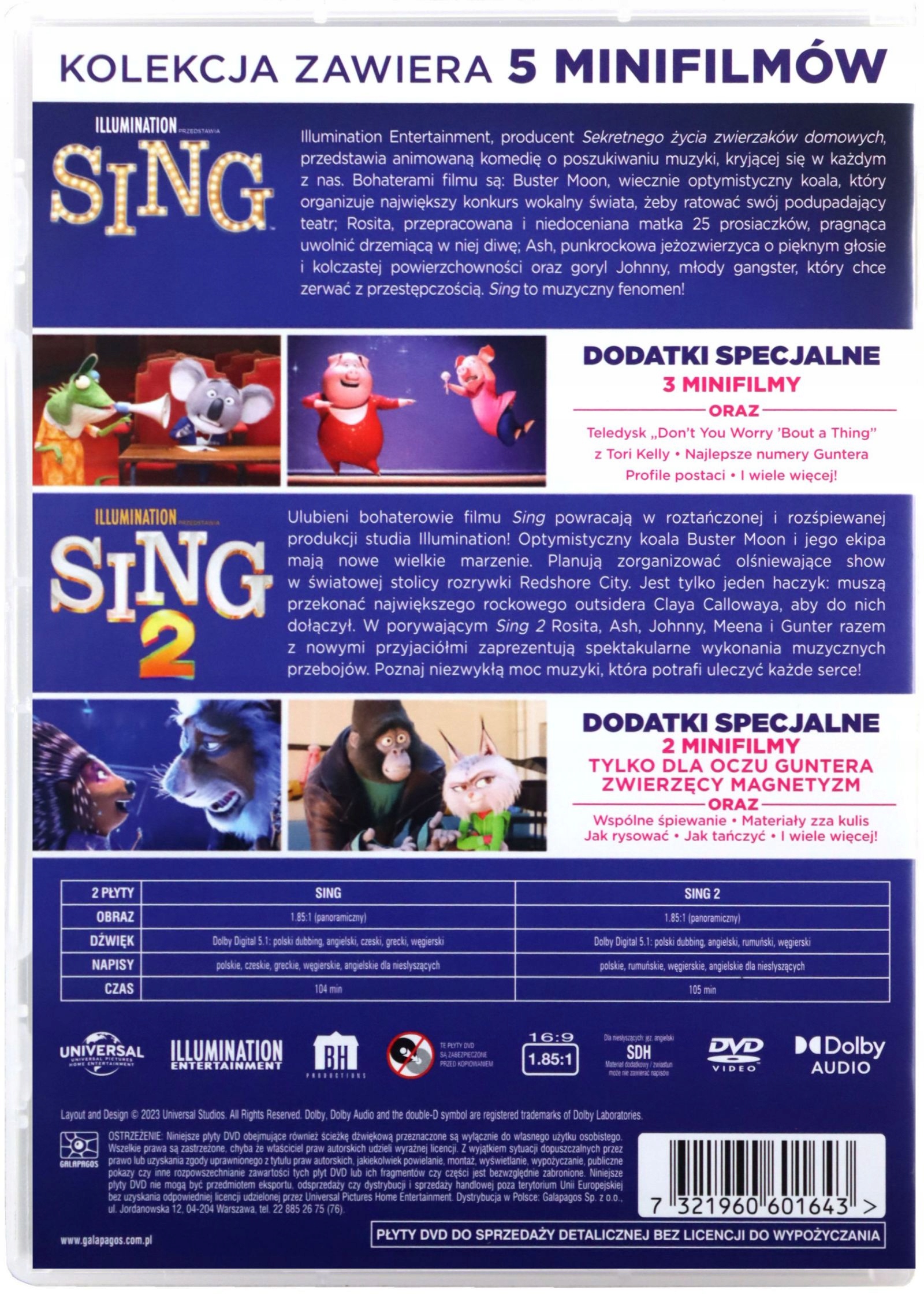 SING 1-2 PAKIET (2DVD) Stan opakowania oryginalne