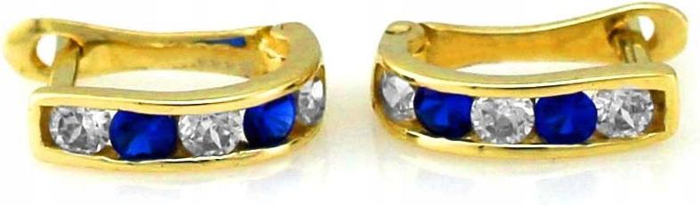 Zlaté náušnice 585 pro dítě s modrými zirkony a anglickým zapínáním