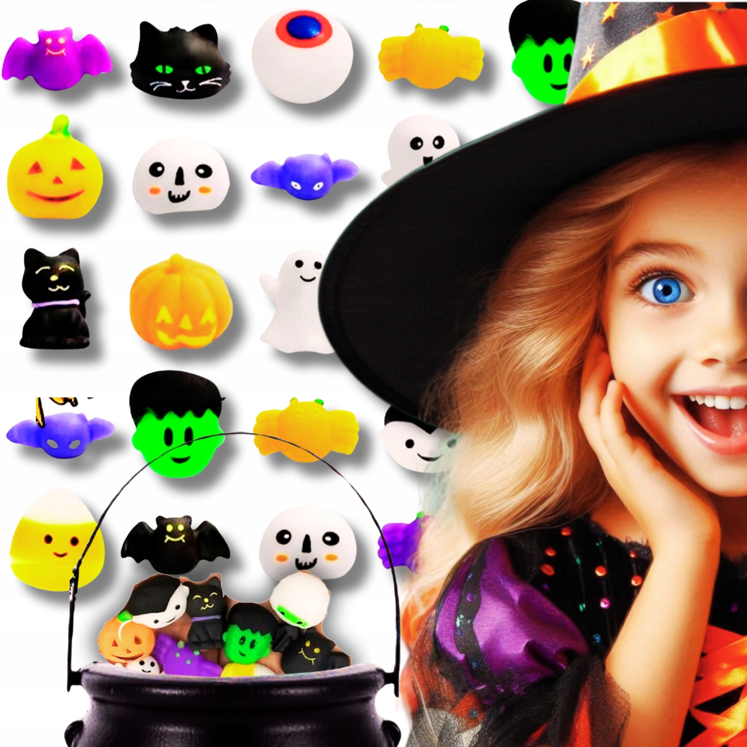 Mačkací Hračka Mochi Antistresové Pro Děti Do Kyblíku Dýně Halloween Sada 30