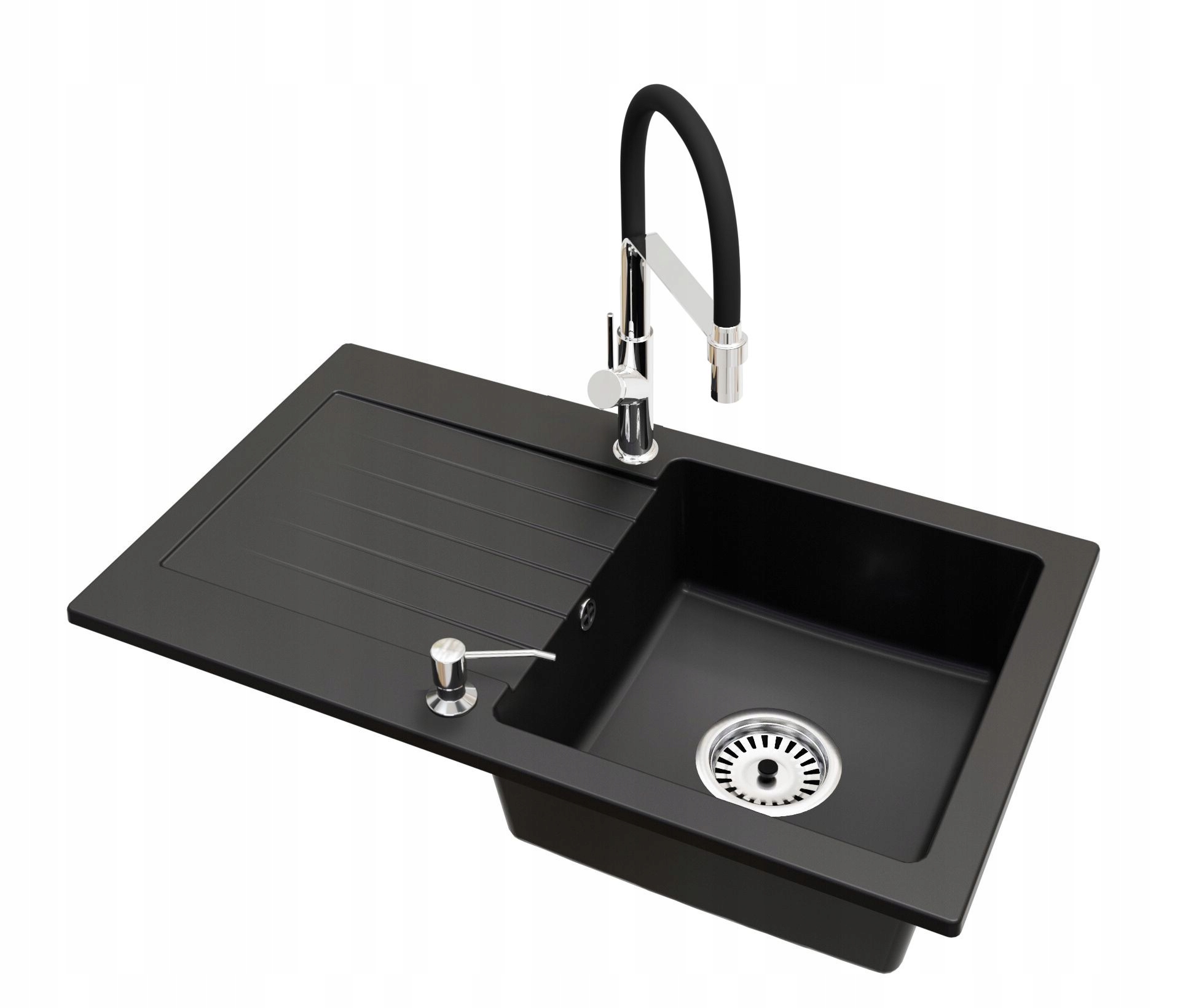 Kuchyňský dřez Jednokomorový Leon Sifon Chrom Baterie Venice Dávkovač