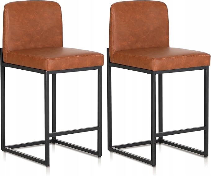 2 x Hokerová barová stolička s opierkou Alpha Home Eko koža hnedá