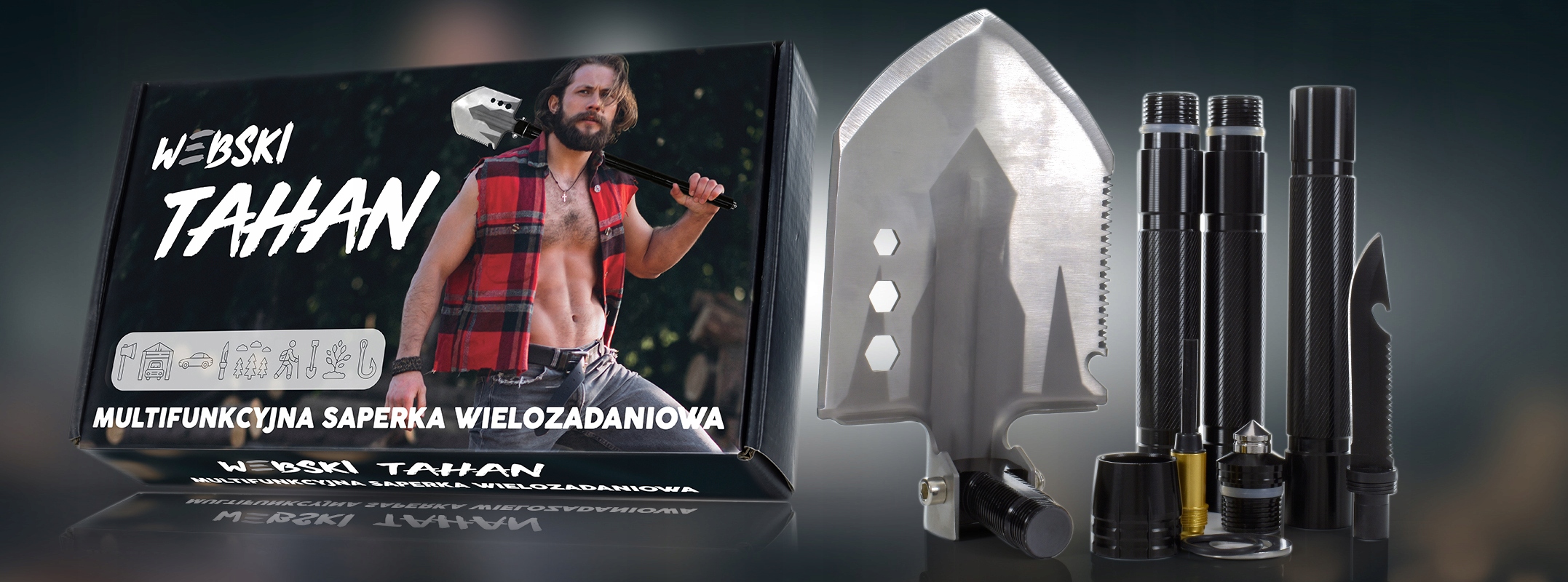 WIELOFUNKCYJNA SKŁADANA SAPERKA ŁOPATA WOJSKOWA TAKTYCZNA 12w1 SURVIVAL Narzędzia motyka nóż piła siekiera