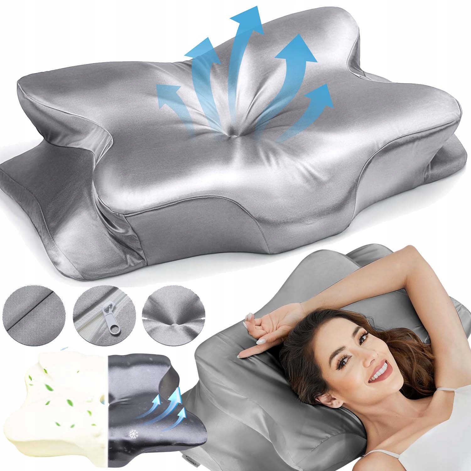 Poduszka Ortopedyczna Do Spania Memory Motyl Odpinana Poszewka Oddychająca