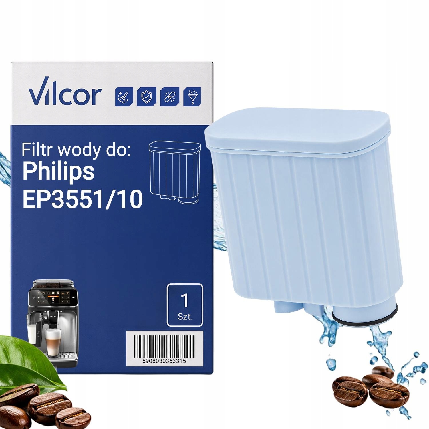 Filtr Do Ekspresu Philips EP3551/10 Ciśnieniowy, Wydajny, Wody, Ochrona