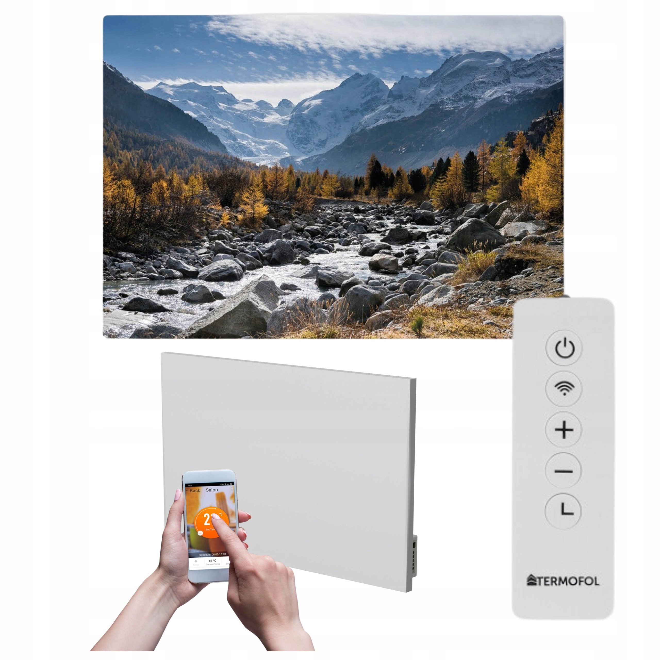 Infračervený ohrievač s obrazom hory 500 W 85 x 60 cm WiFi