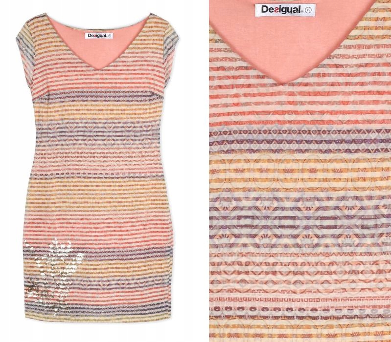 

Desigual Kolorowa Pasiasta Sukienka (L)