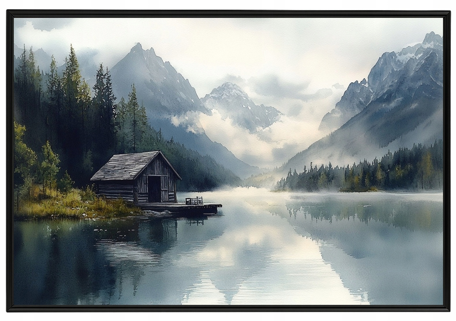 Rámeček S Hliníkovým Plakát Norsko Hory Jezero Fjord Přístav 60x40