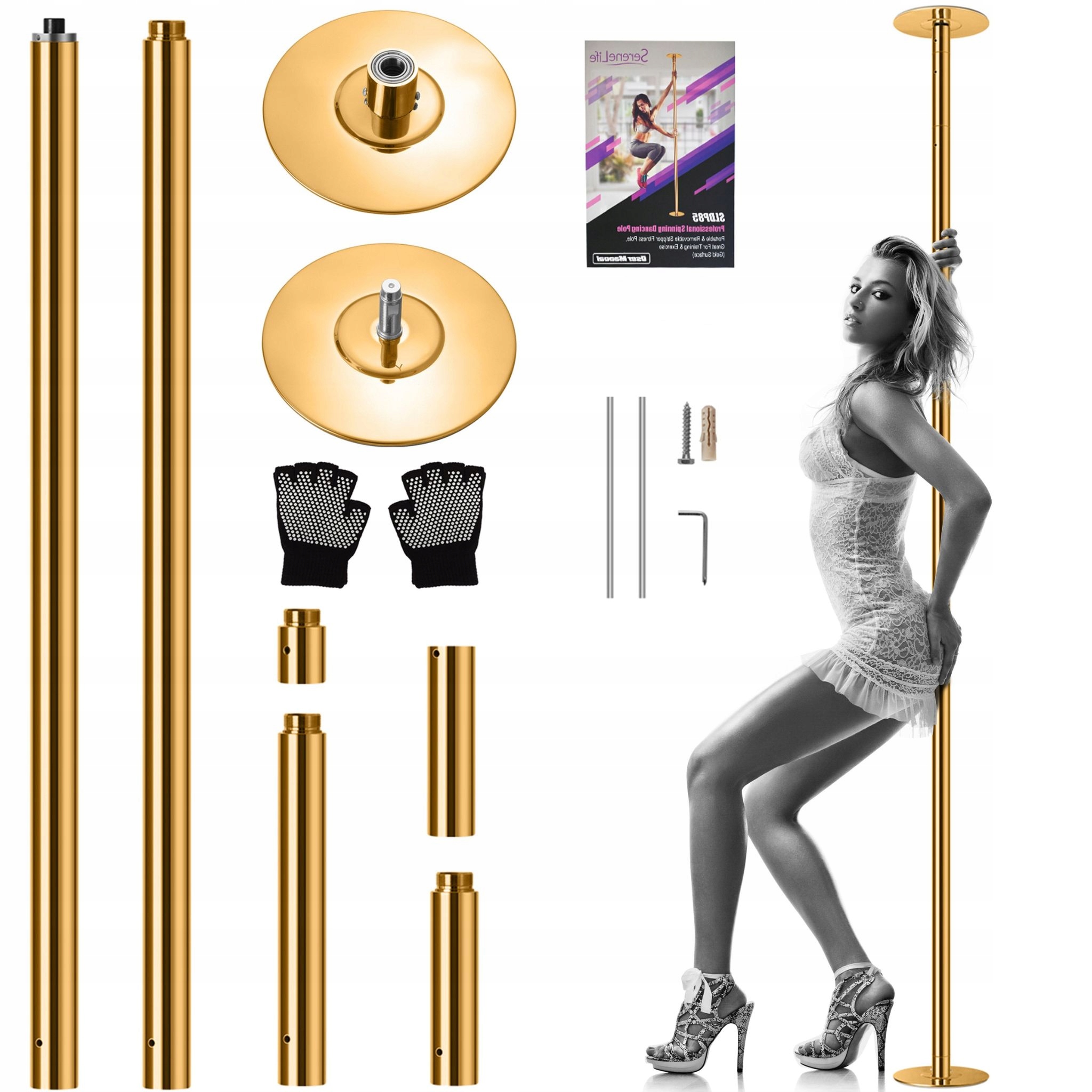 Trubka Pole Dance Pro Tanec Rotačně-statická Nastavitelná Serenelife Zlatá