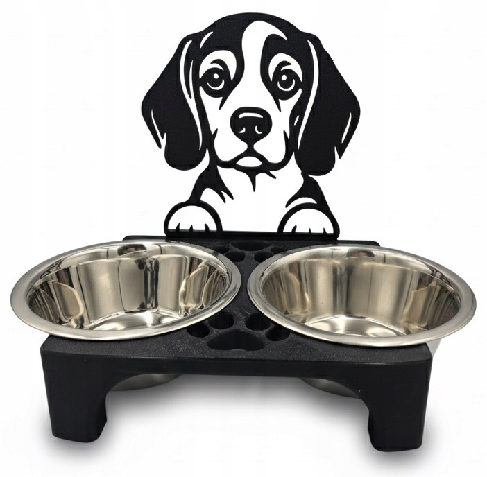 Levně Beagle 2 x 900 ml Stojan na misky pro psa 3D