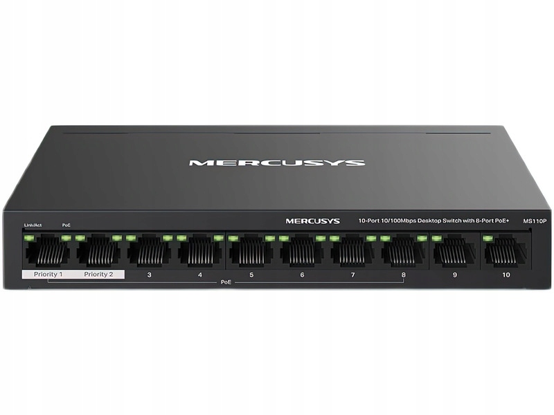 Switch Mercusys MS110P Fast Ethernet, 10 portów, Funkcja PoE+