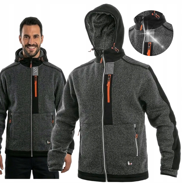 Bluza Robocza męska Kurtka Ocieplana odblaski Z Kapturem wiosenna rozpinana