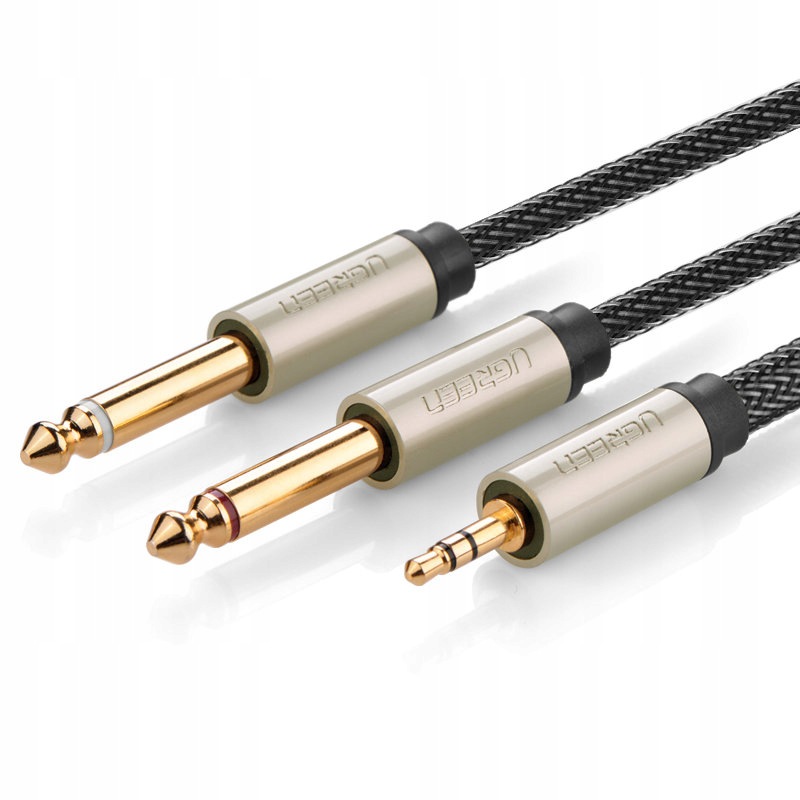 Kabel przewód rozdzielacz audio mini jack 3.5 mm 2x jack 6.35mm 1m szary