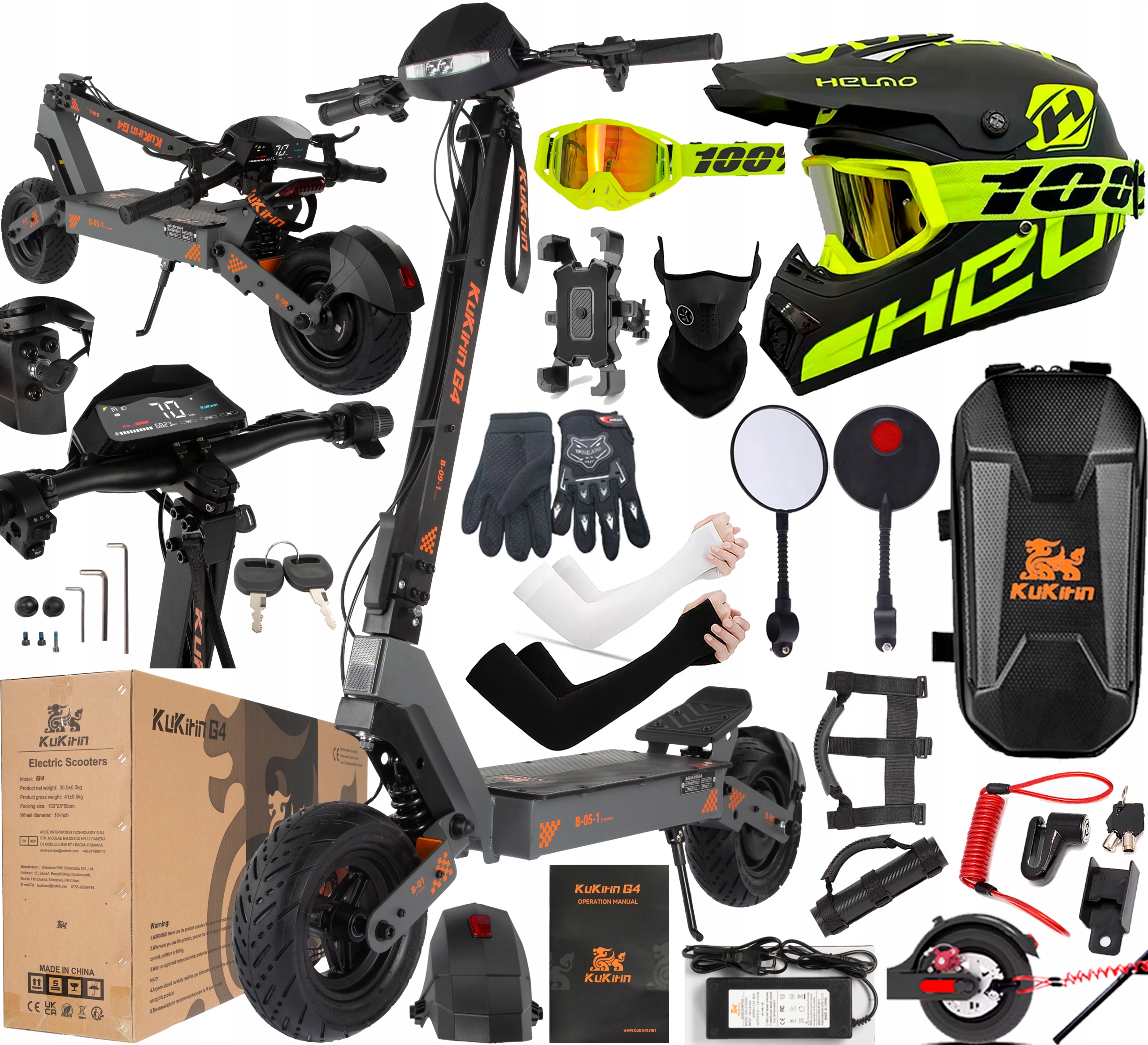 KuKirin G4 Elektrická vozidla 2000W 60V 20Ah 70KM/H 75KM 11“ +10 Dárek