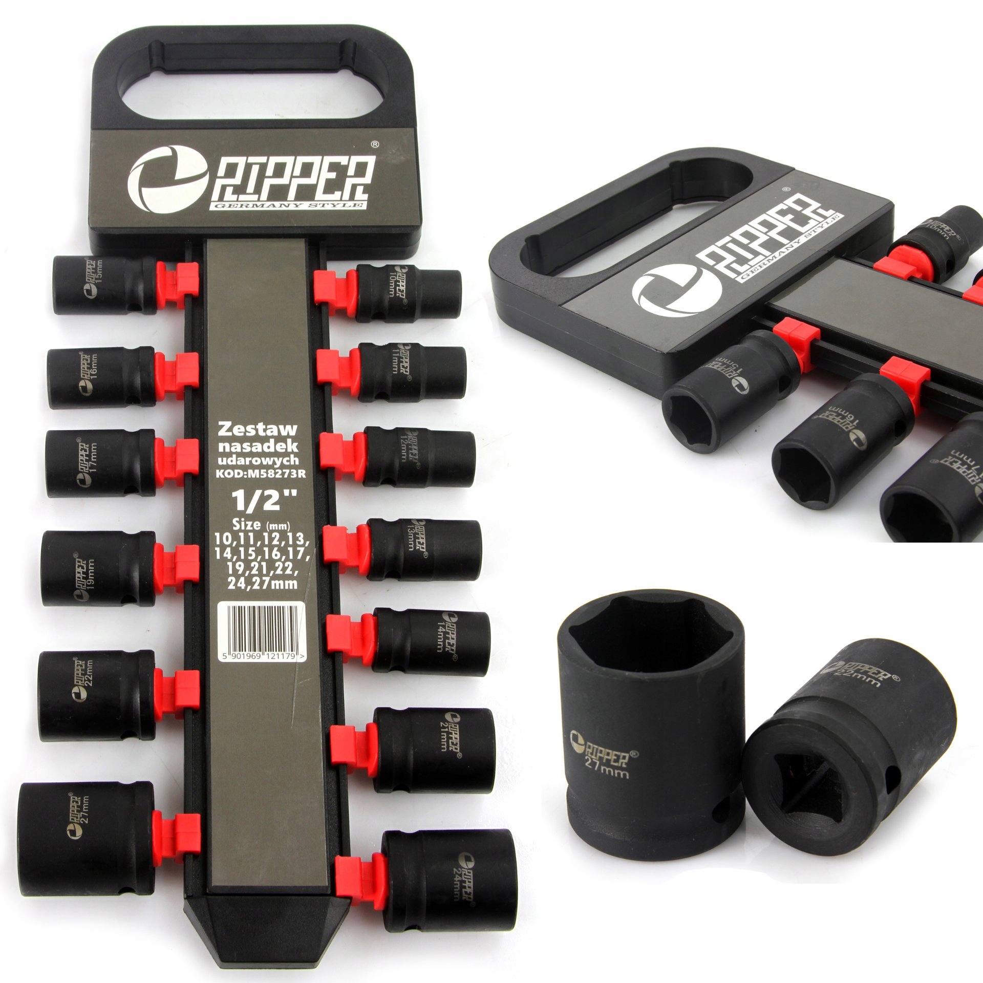 

Zestaw nasadek udarowych 1/2" 10-27mm Krótkie