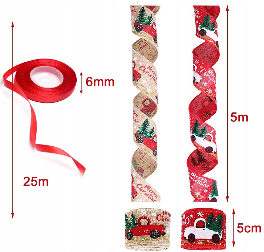 WSTĄŻKA ŚWIĄTECZNA DEKORACYJNA LEN ZESTAW 3 sztuki Marka inna