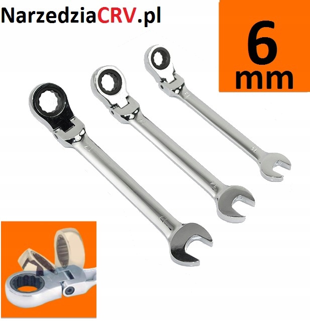 Klucz płasko-oczkowy z grzechotką i przegubem, łamany 6mm