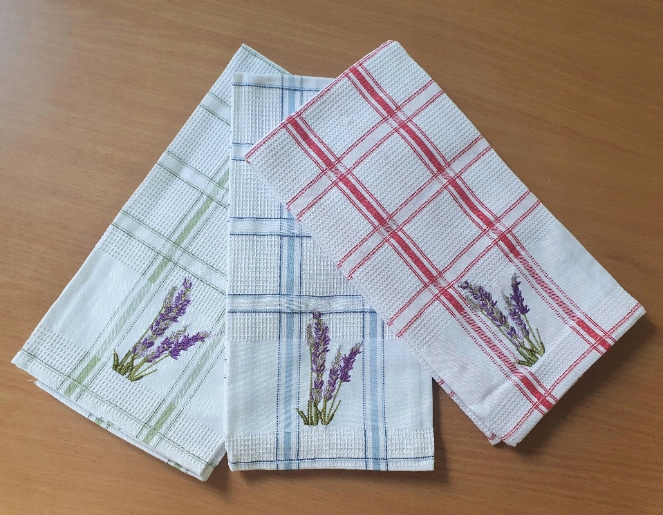 

Ścierka kuchenna 45x65 wzór lawenda kratka oliwkow