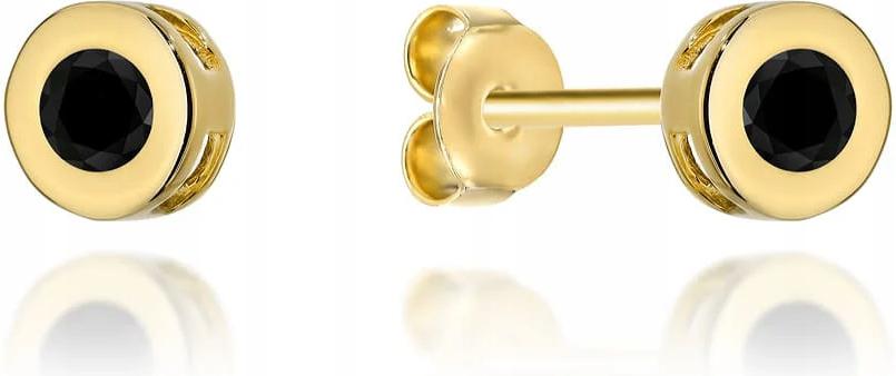 Jemné náušnice zlaté 585 kroužky s černým kamenem jako dárek 14k