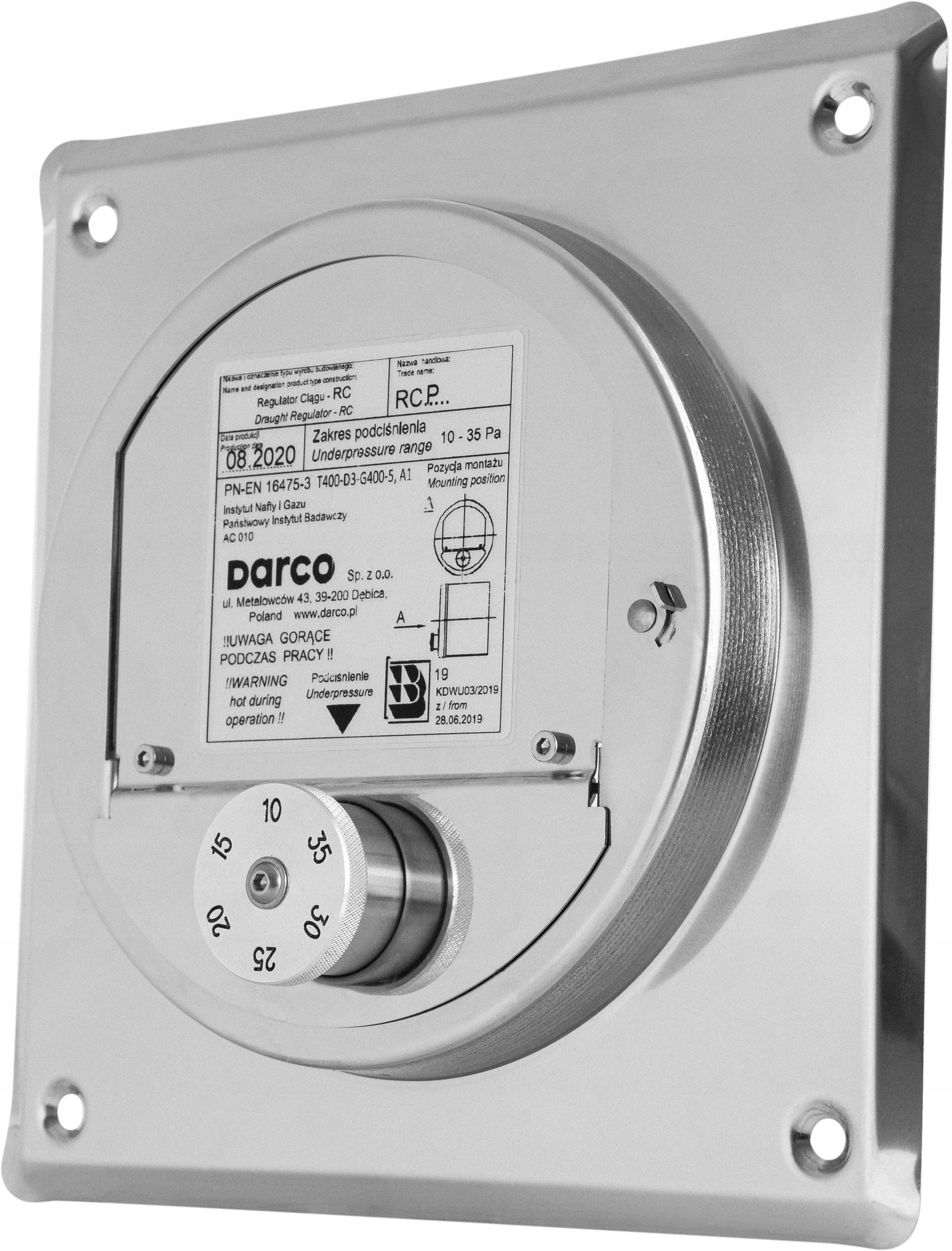 Regulátor stabilizátoru komínového tahu Rcp-ch 140 x 140 Darco nerezový