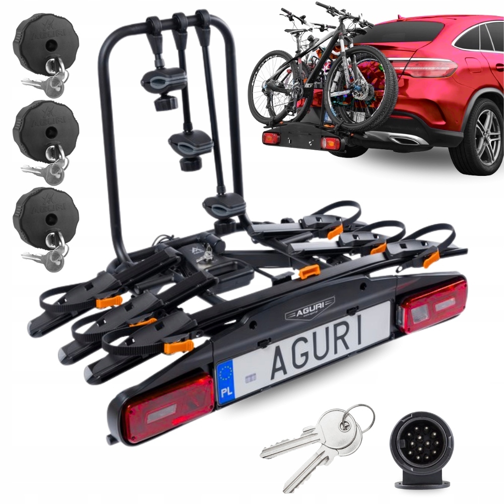 Bagażnik rowerowy na hak Aguri ACTIVE BIKE PRO 3 13-pin uchylany zamykany
