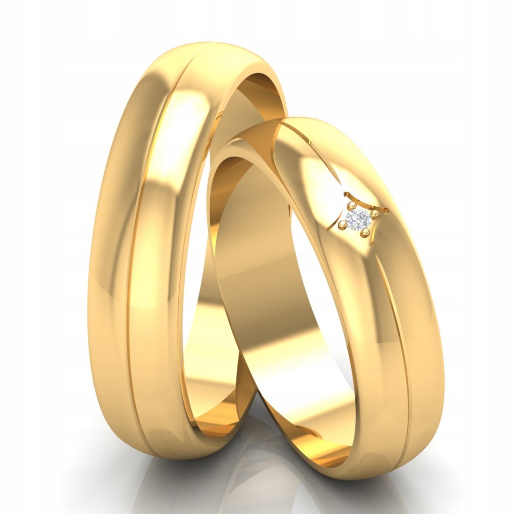 PÓŁOKRĄGŁE OBRĄCZKI ŚLUBNE Z CYRKONIĄ ZŁOTO 333
