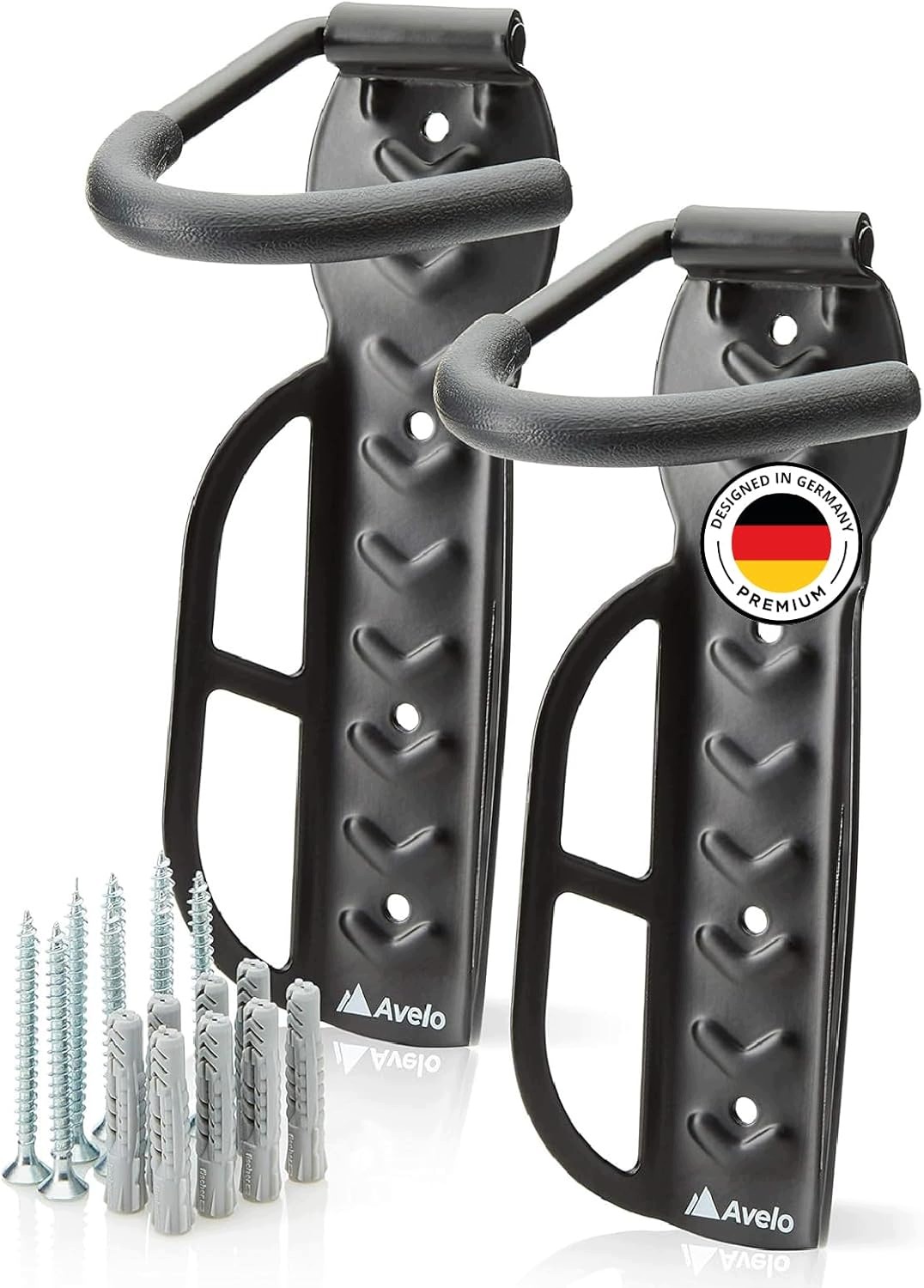 2x Wieszak na rower ścienny Avelo metalowy czarny 25 kg z kołkami Fisher
