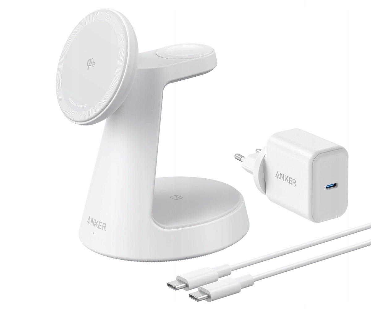 Ładowarka Anker MagGo 3w1 15W Qi2 do iPhone Apple Watch Airpods Biała