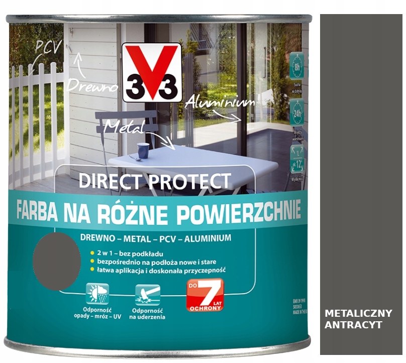 Direct Protect V33 farba na metal drewno Pcv metaliczny antracyt 2,5L