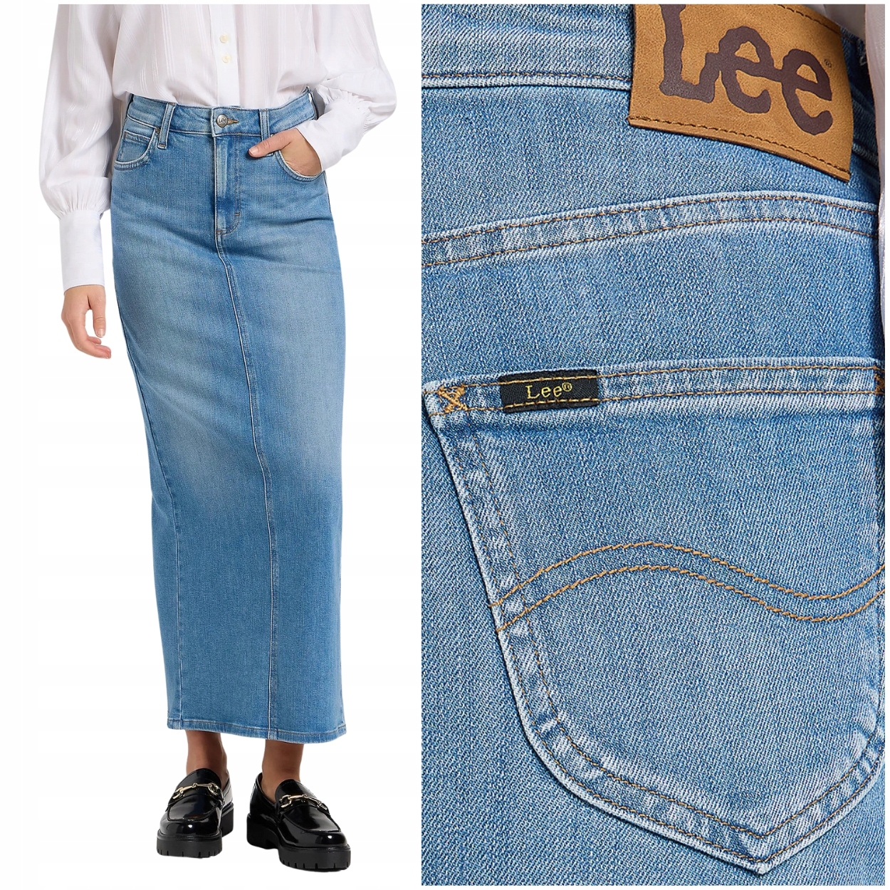 Lee Back Slit Maxi Skirt Bloom dlouhá džínová sukně s rozparkem vzadu W29