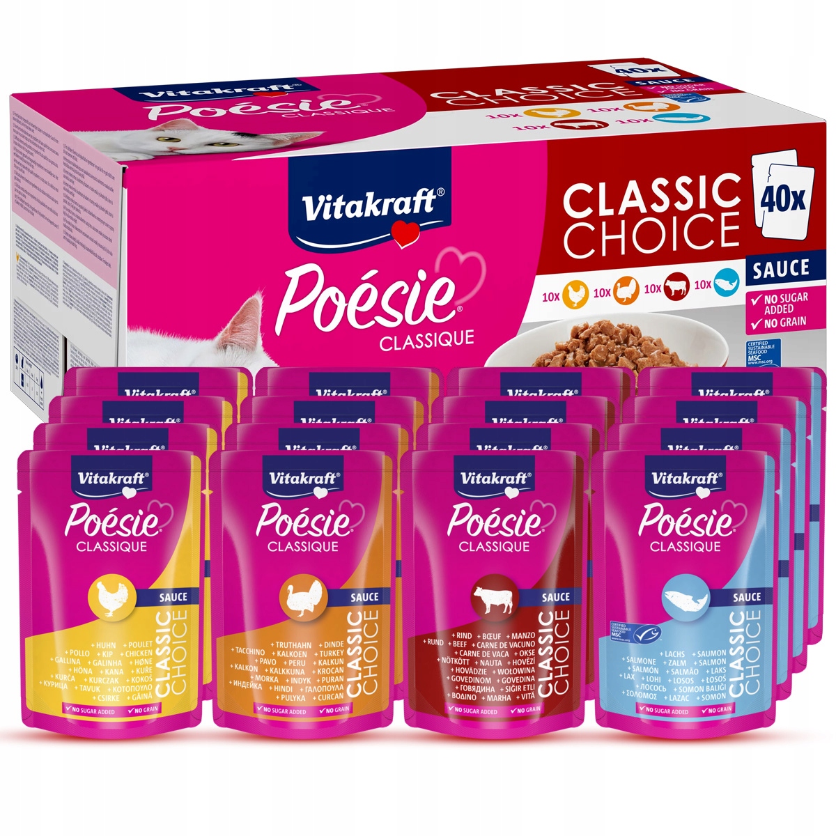 Vitakraft Poesie Classique Big Pack kuře, krůta, hovězí maso. losos 40x85 g
