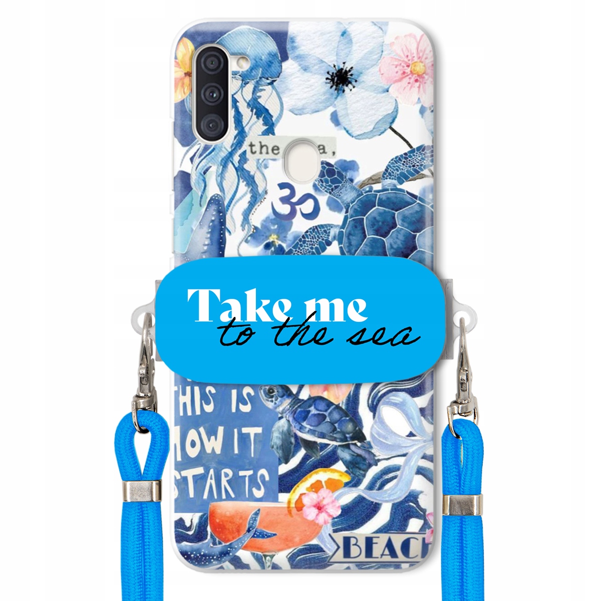 Puzdro pre Samsung A11 Modré Crossbody vodítko držiak Take Me To The Sea