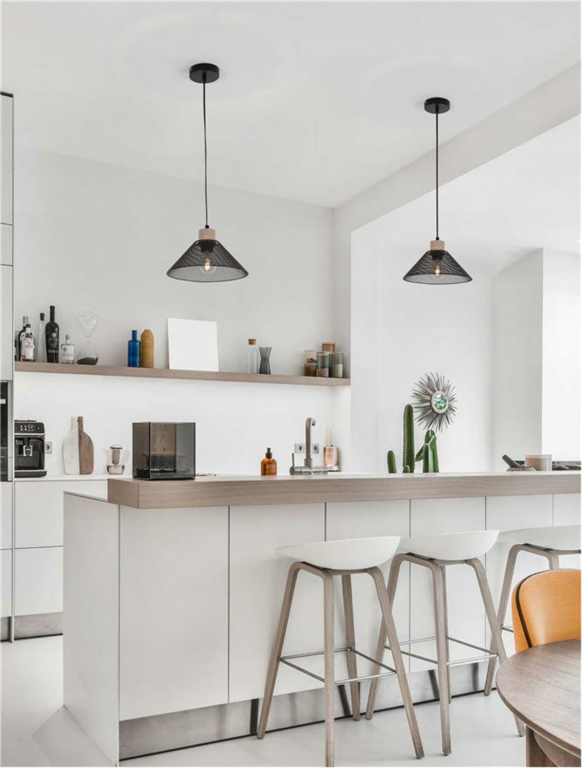 Nova Luce závěsné svítidlo Ian matný černý kov přírodní dřevo E27 1x12W 230