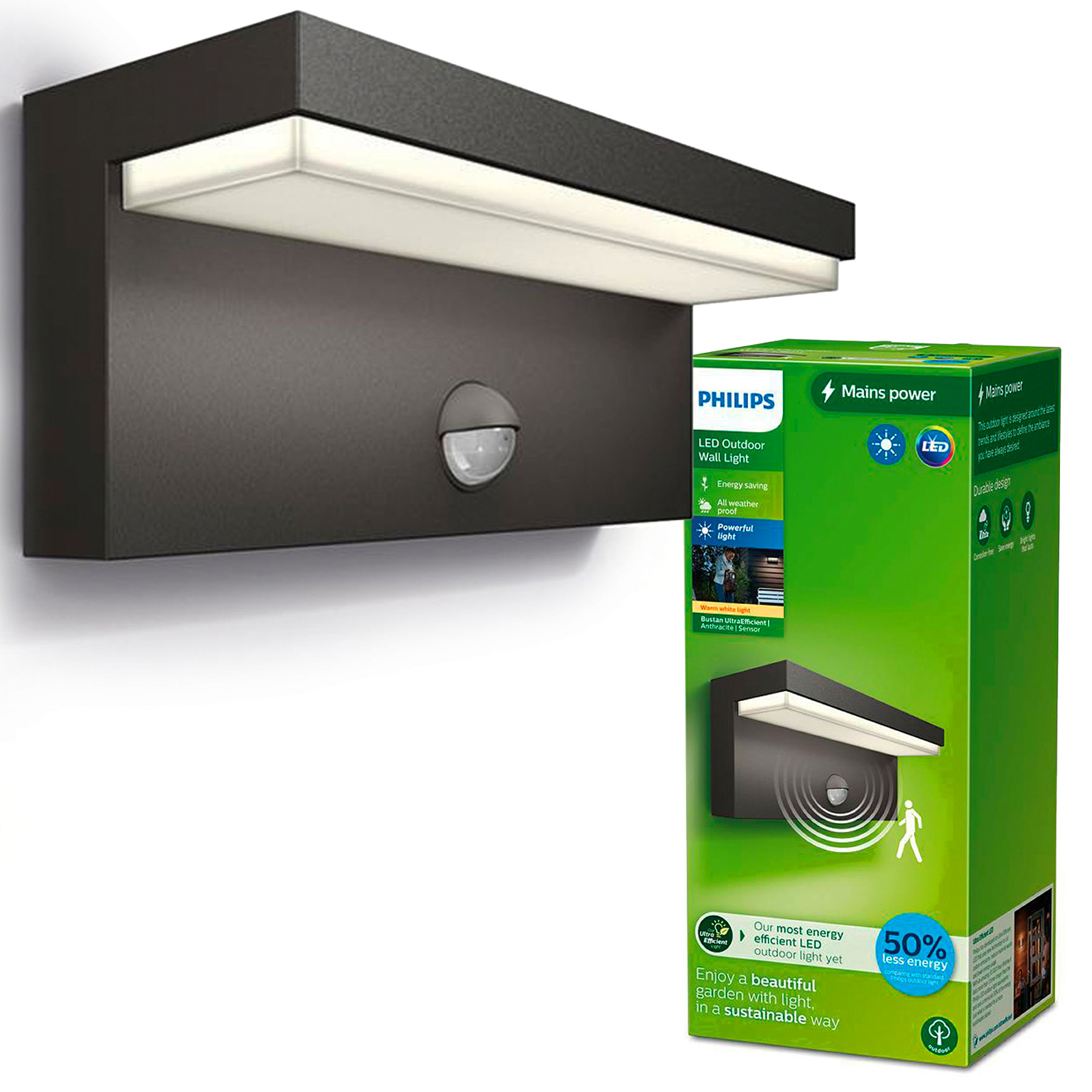 Led záhradná lampa Fasádna nástenná lampa Bustan 3,8W Snímač pohybu Philips