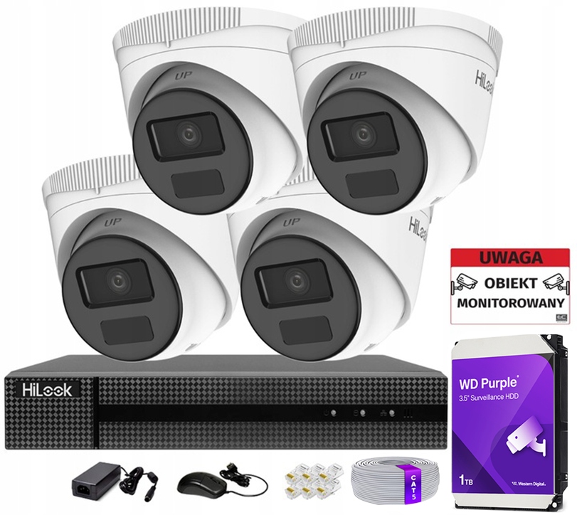 HiLook Sada pro monitorování Ip PoE 1080p IP67 Detekce Aplikace P2P 1TB