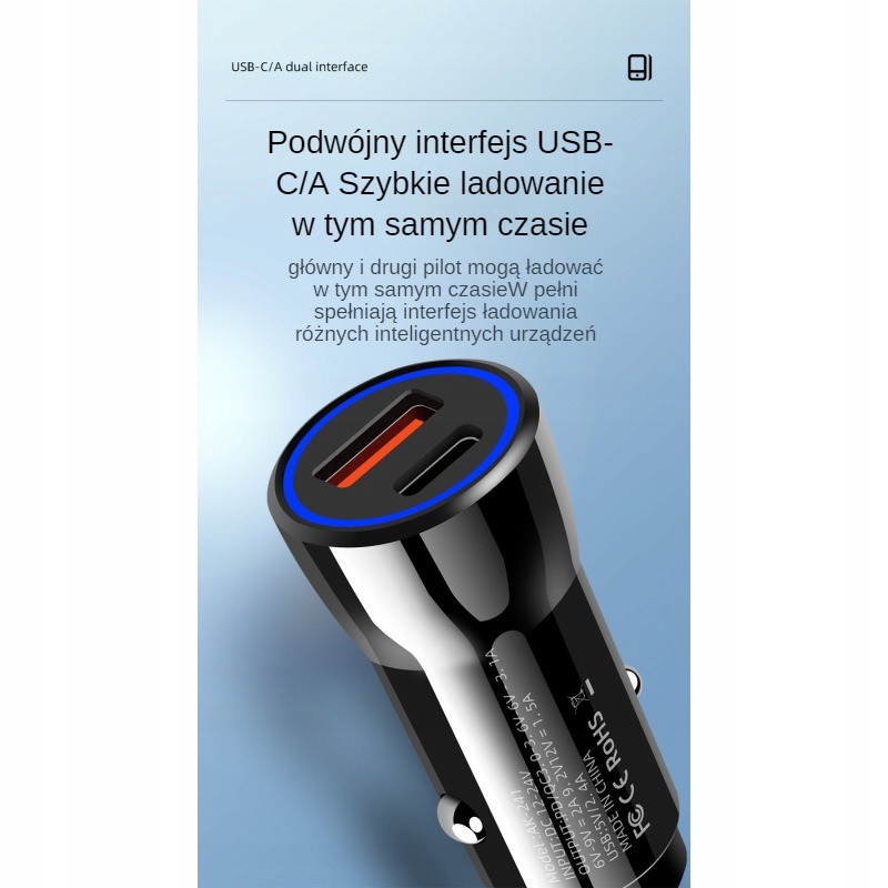 SZYBKA MOCNA ŁADOWARKA SAMOCHODOWA ZASILACZ 2X USB PD QC 3.0 45W Stan opakowania oryginalne