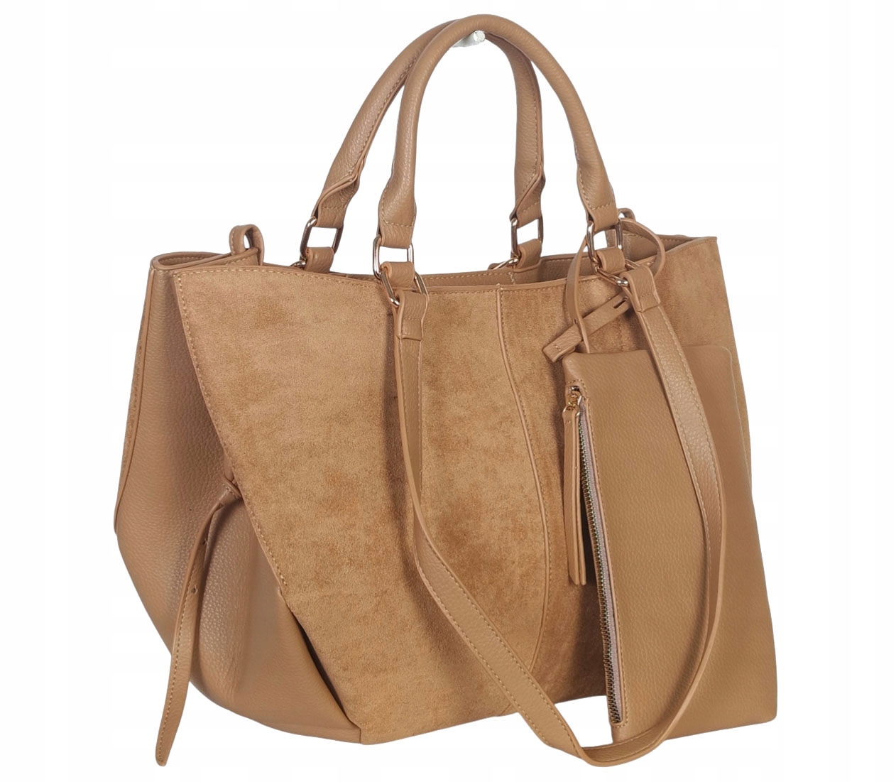 Dámská shopper kabelka velká semišová přes rameno elegantní taška R967 Béžová