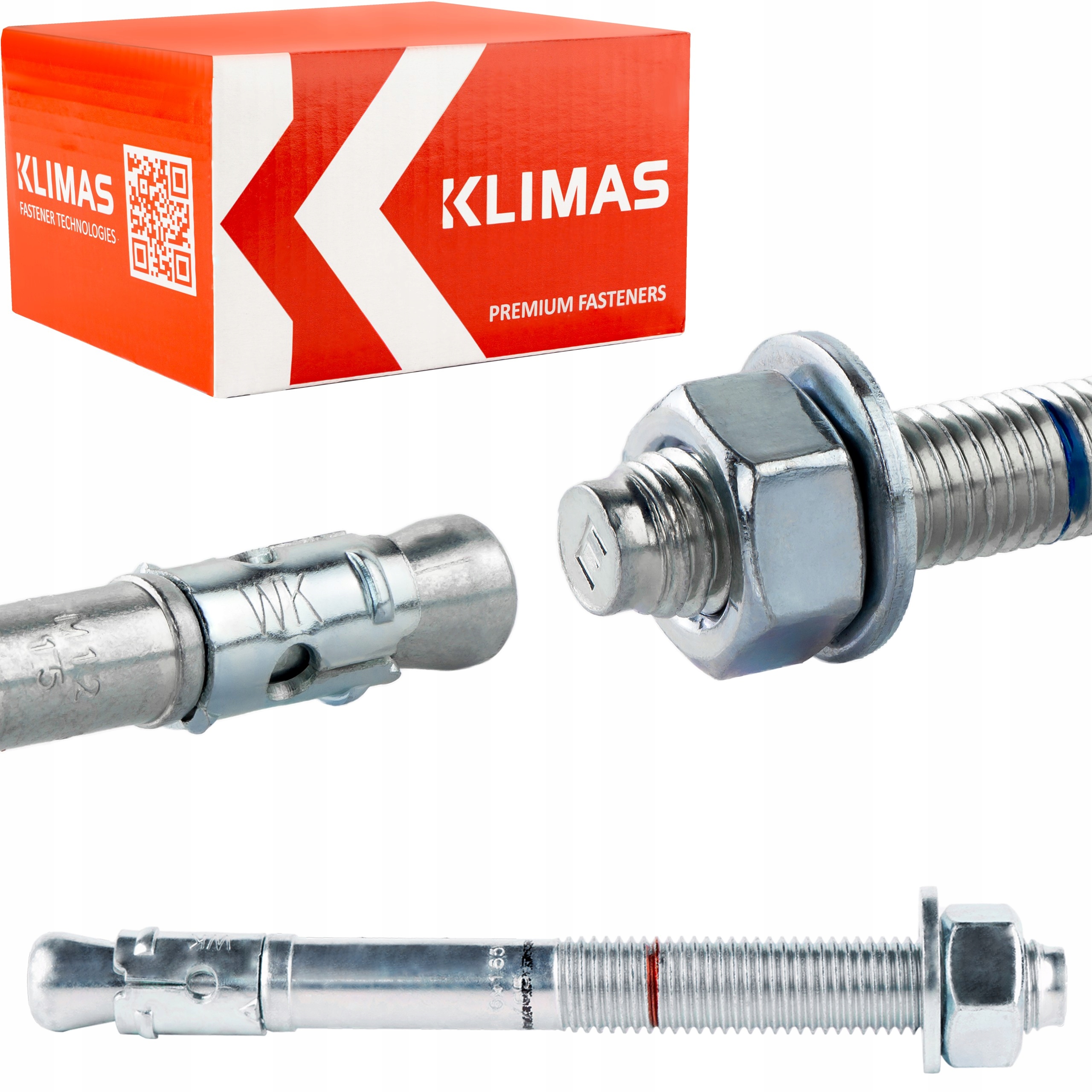 Kotwy do betonu stalowe M16 x 165 mm 15 szt. mechaniczne Klimas Le-zn