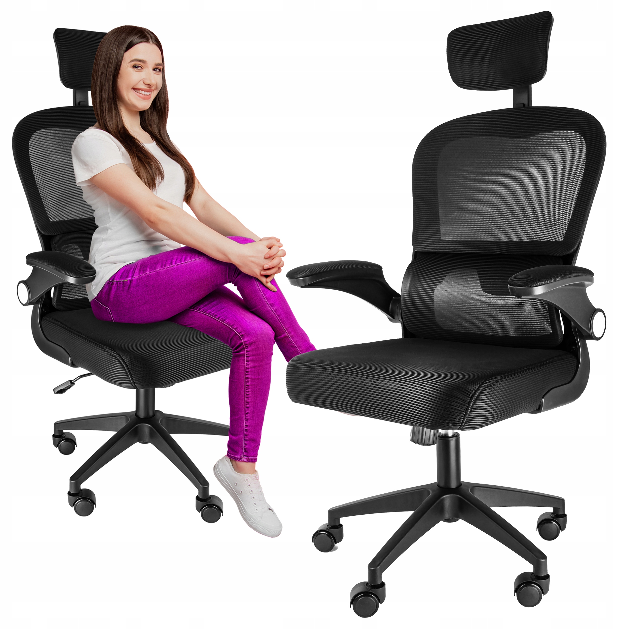 Fotel Obrotowy Do Biurka Ergonomiczne Krzesło Biurowe Czarne Siateczkowe