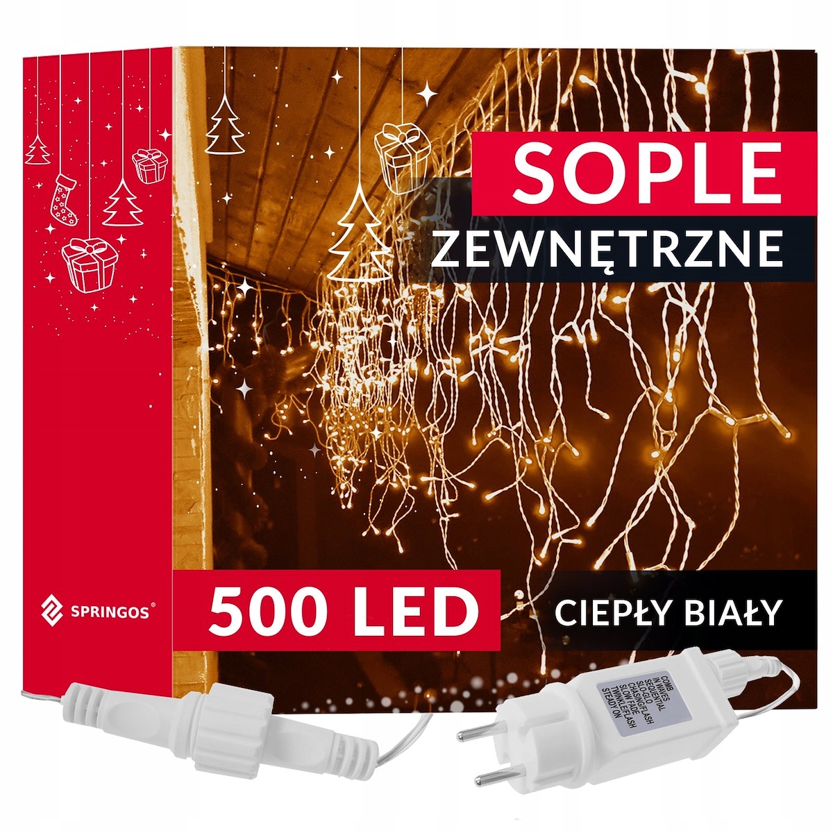 

Kurtyna Świetlna Lampki Sople 1500LED Białe IP44