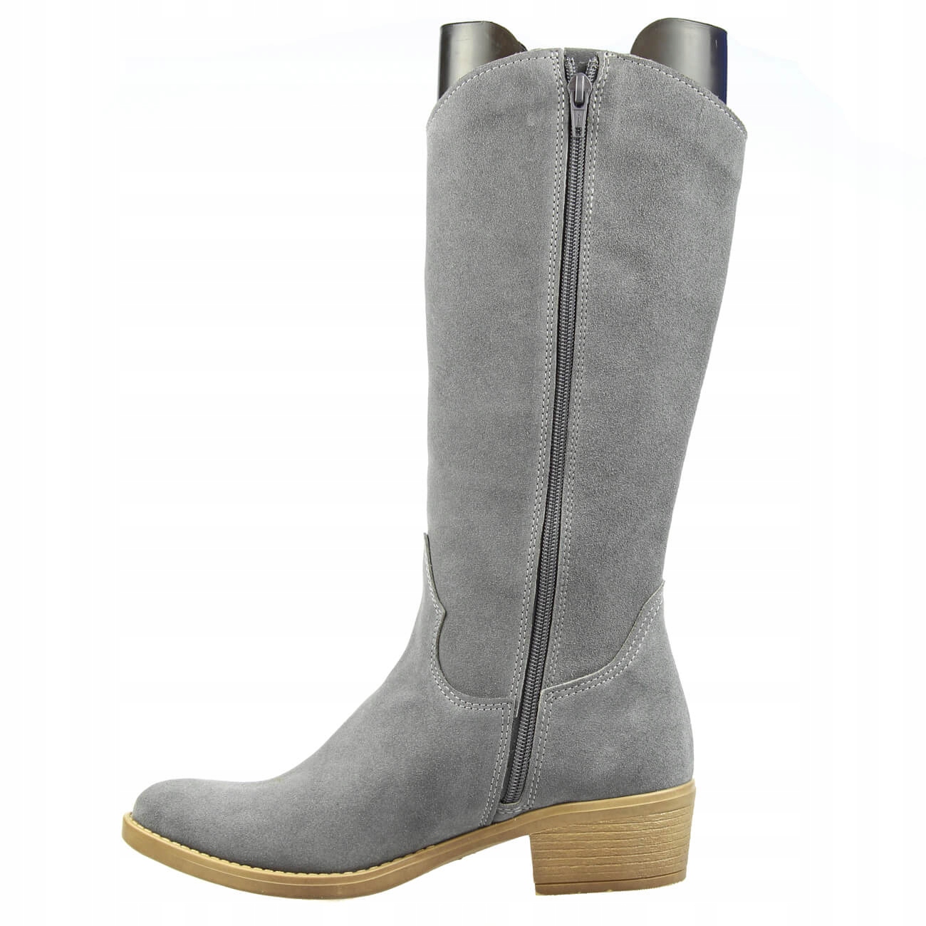 Damskie kozaki skórzane kowbojki Bastek Szare 39 Rodzaj obcasa słupek