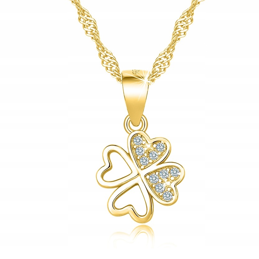 Stříbrný dámský náhrdelník s přívěskem jetel srdce stříbro pozlacené 925