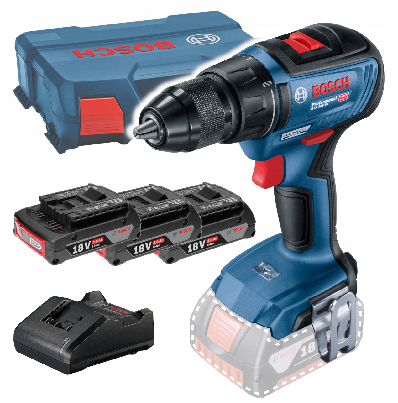 

Bosch Wkrętarka Gsr 18V-50 3x2.0 Ah Walizka L-case